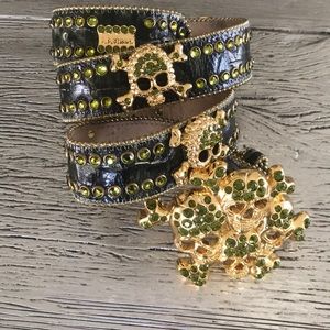 Bb Simon green Swarovski crystals skull belt